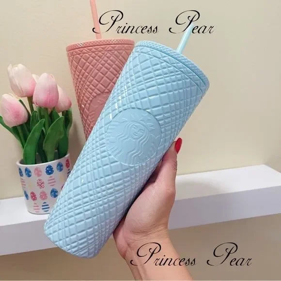 2022 Starbucks Siren Anniversary Coral Pink & Mint Blue Jewel Cold Cup Tumbler - Picture 6 of 12